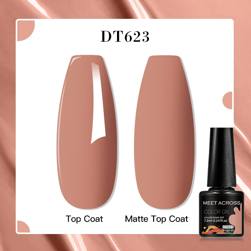 MEET ACROSS 7,3 ml gelnagellak - Soak-Off UV LED nude bruine kleur, glanzende en matte topcoats voor langdurige salonmanicure