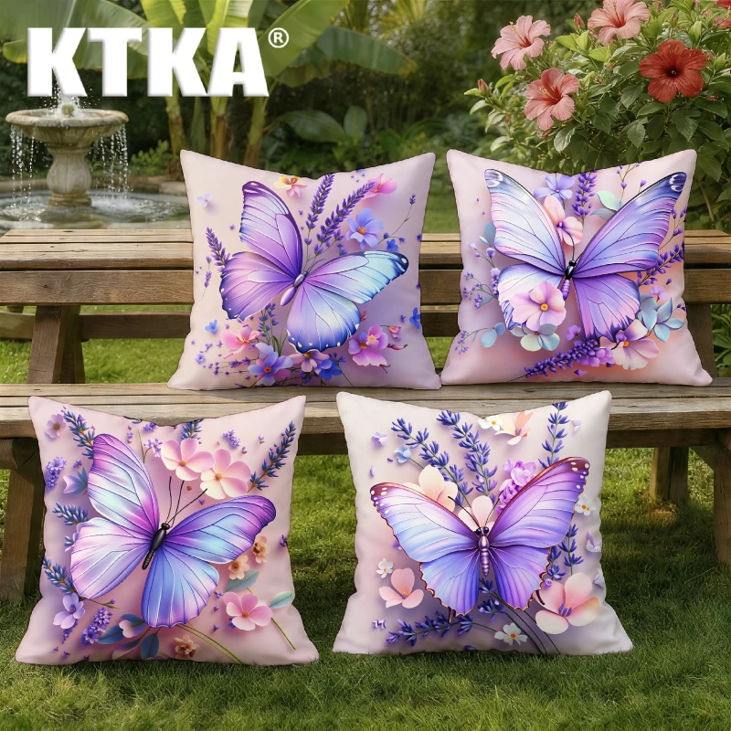 4Pcs, Lavender Butterfly Pillow Covers, Single-Sided, Zipper Closure, Washable Polyester - Perfect for Sofa, Living Room, Bedroom Decor, Decorative Pillows.