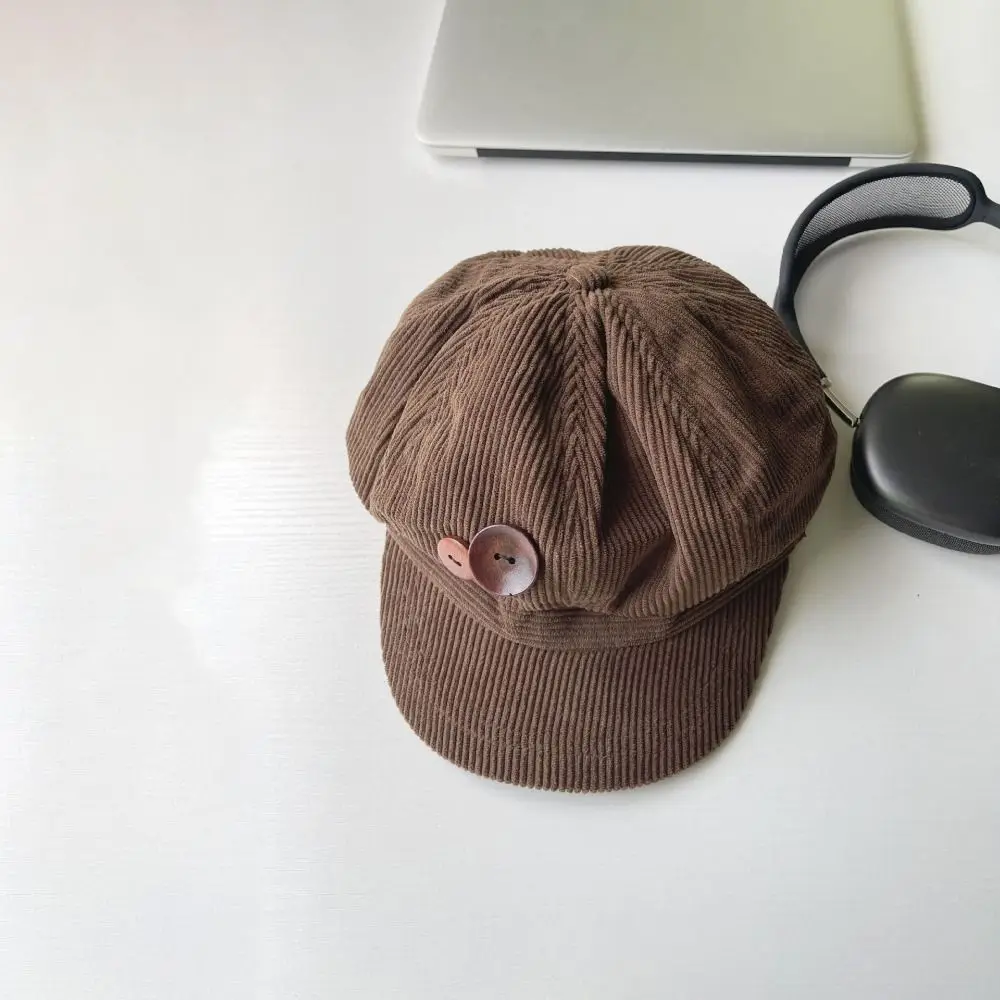Double Button Decoration Corduroy Baseball Caps Windproof Keep Warm Octagonal Hat Adjustable Beret Autumn Winter Sun Cap Outdoor