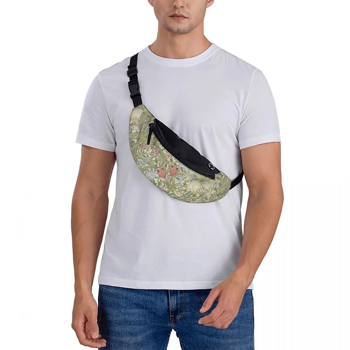 Custom William Morris Art Fanny Pack for Men Women Floral Textile Pattern Crossbody Waist Bag Travel Hiking Phone Money Pouch