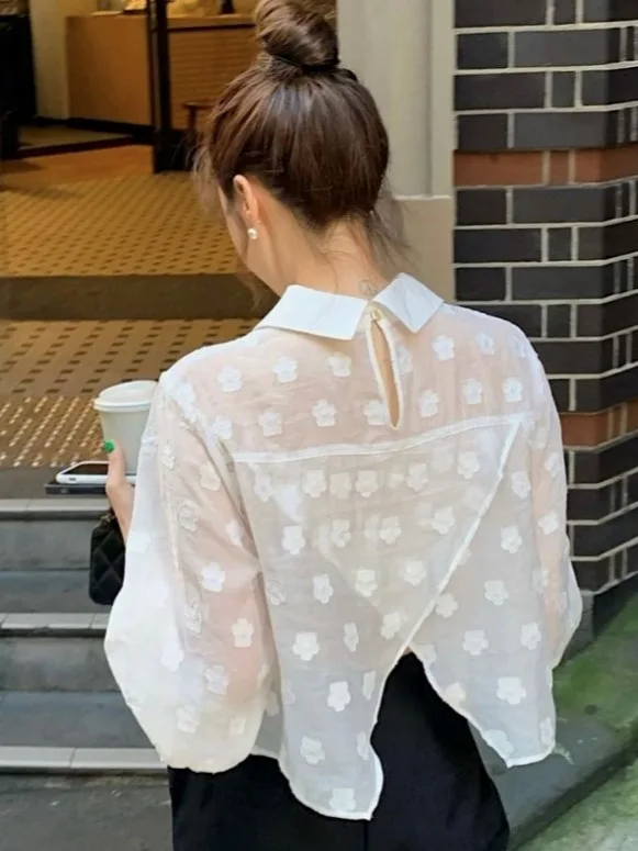 Casual Long Sve ปัก irt ผู้หญิงฤดูร้อนการออกแบบที่ไม่ซ้ํากันหลวม Fit อเนกประสงค์ arp Collar Top จีน Brandl Faion
