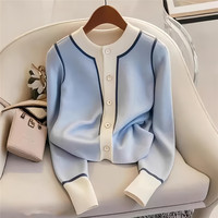 Autumn Winter Patchwork Wool Sweater Women Fashion O-Neck Cashmere Knit Cardigan Causal Contrasting Soft Knitwear Versatile L045