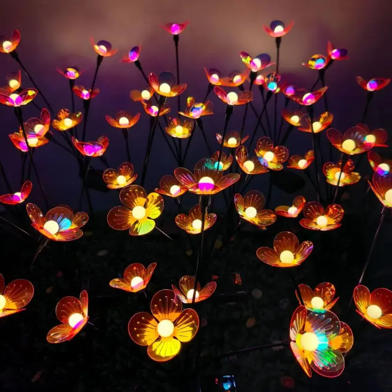 Solar LED Dragon Bead Flower Waterproof Outdoor Stake Light For Yard Camping Wedding Birthday Party Festival Decorative Lighting