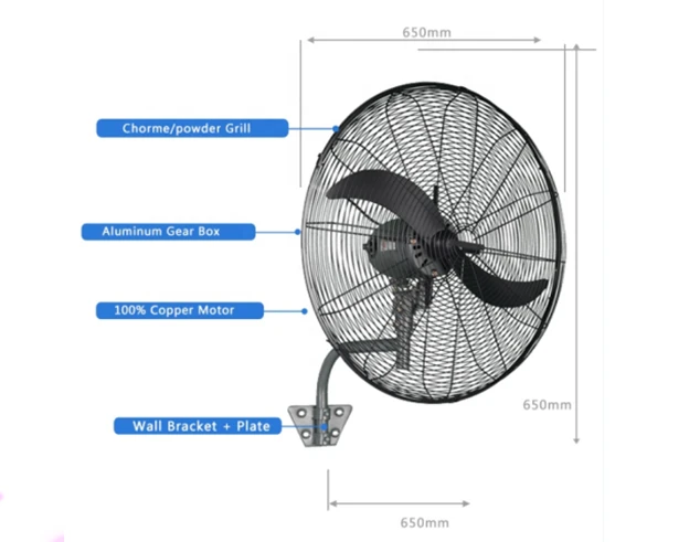 24/26/30 Inch 600/650/750mm Strong Motor Metal Industrial Stand Wall Amounted