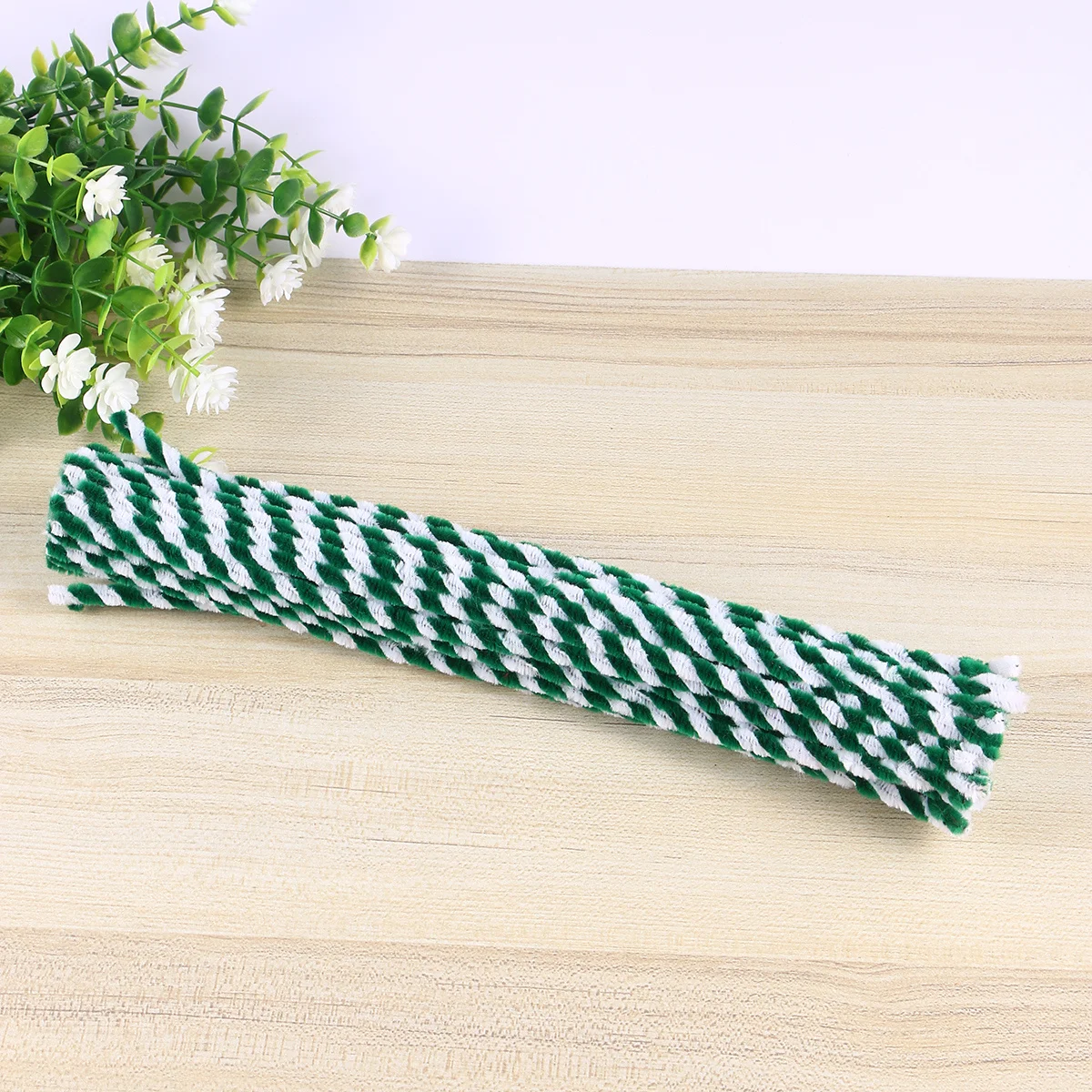 50Pcs Two-Color Craft Chenille Stems Dark Green White Twistable Flexible Bendable Kids Pipe Cleaners Early Education DIY