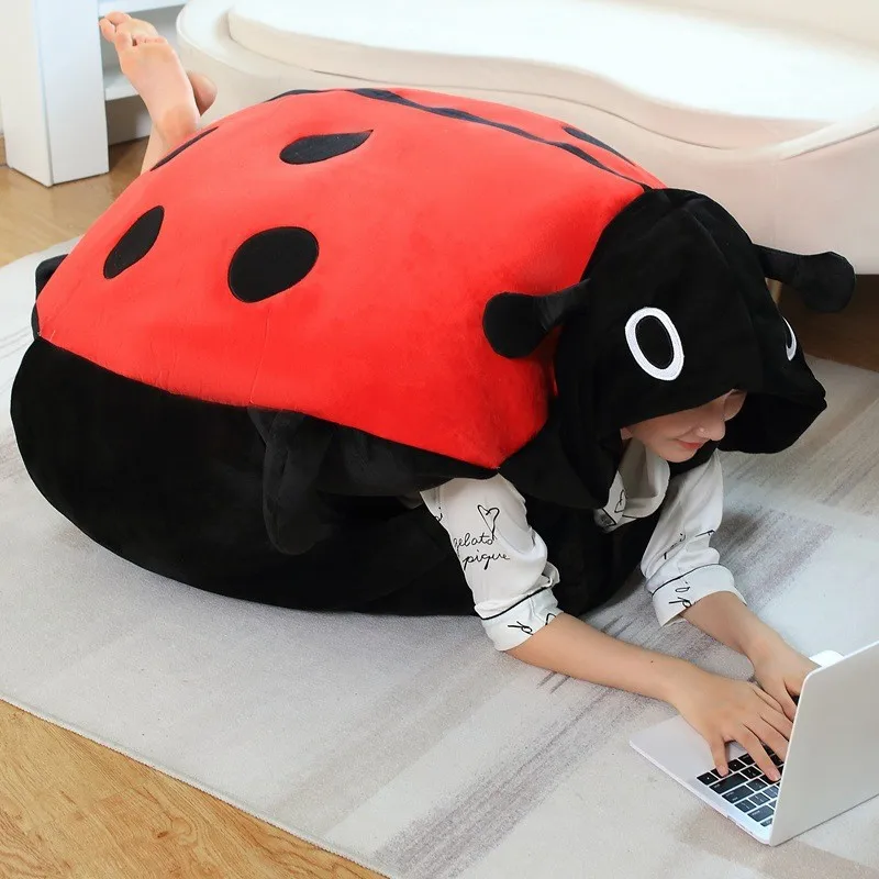 Large Ladybug Shell Stuffed Cushion Creative Fuuny Stuffed Toy Big Coccinella Beanbag Sofa Decorative Pillow Back Plush Cushion