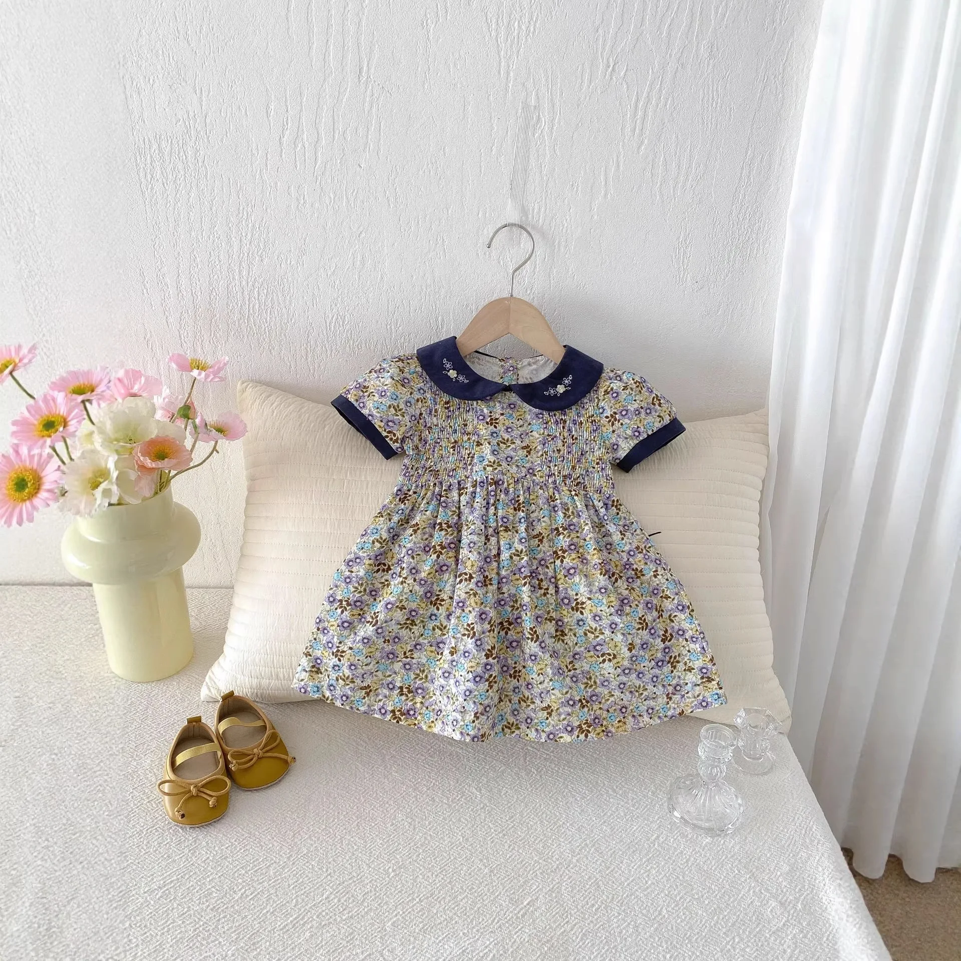 2026 New Arrival Cute Baby Princess Dress with Flared Sleeves and Flower Print for Girls