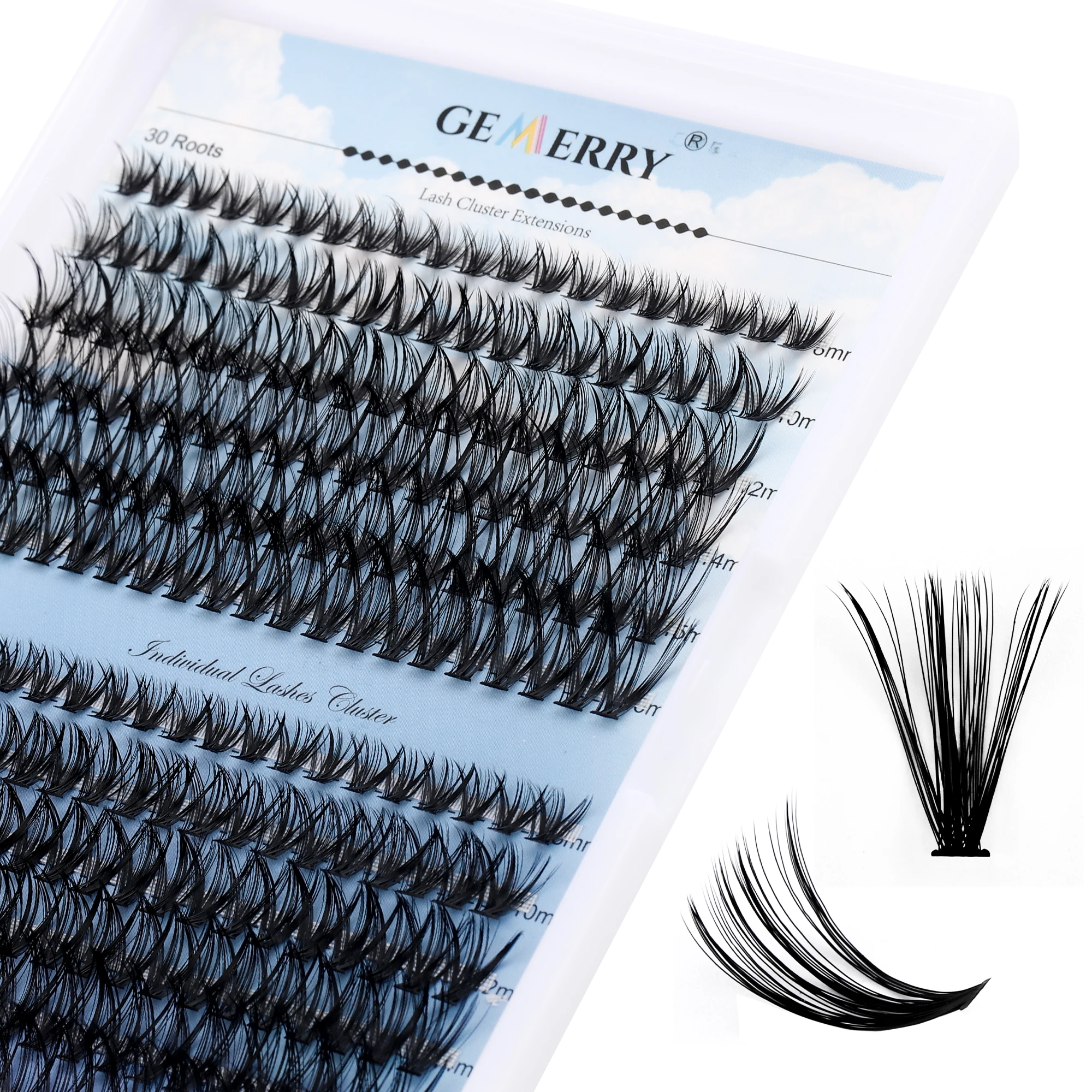 Gemerry Cluster Individual Lashes 240 pcs Large Tray 30P/40P Premade Volume Fans Fox Eye Effect Cosplay Lashes Extension Makeup