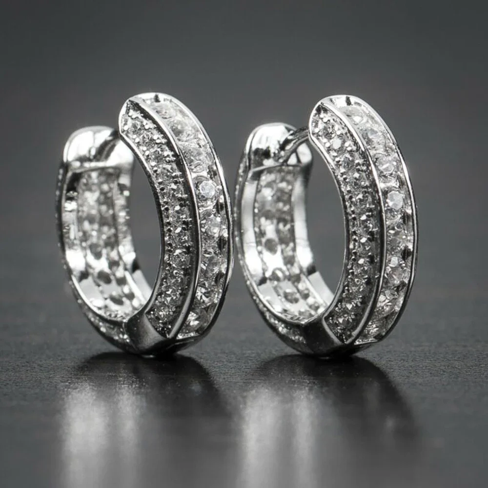 Hip Hop Round Hoop Earrings for Men Crystal Cubic Zirconia Fashion Versatile Male Jewelry Trend Circle Earring Gift