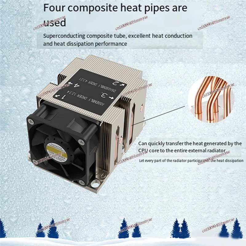 Stylish-LGA3647-2U-R83 Cooler 240W For Lga 3647 Narrow Type Radiator 2U Heat Sink 4 Heat Pipe Side Blow Cooling Fan