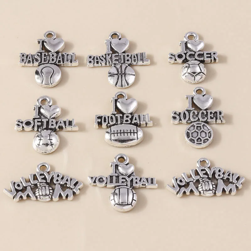 Leslie 10 Stück/Set Legierung Sport-Anhänger Volleyball Fußball Baseball Softball Fußball Bälle Anhänger für DIY Schmuckherstellung Zubehör – Detail 2