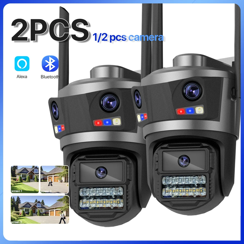 

Трехобъектив с тремя экранами 15MP HD WIFI IP-камера Уличная беспроводная уличная камера Автоматическое отслеживание CCTV Видео безопасность iCsee 1/2 шт.