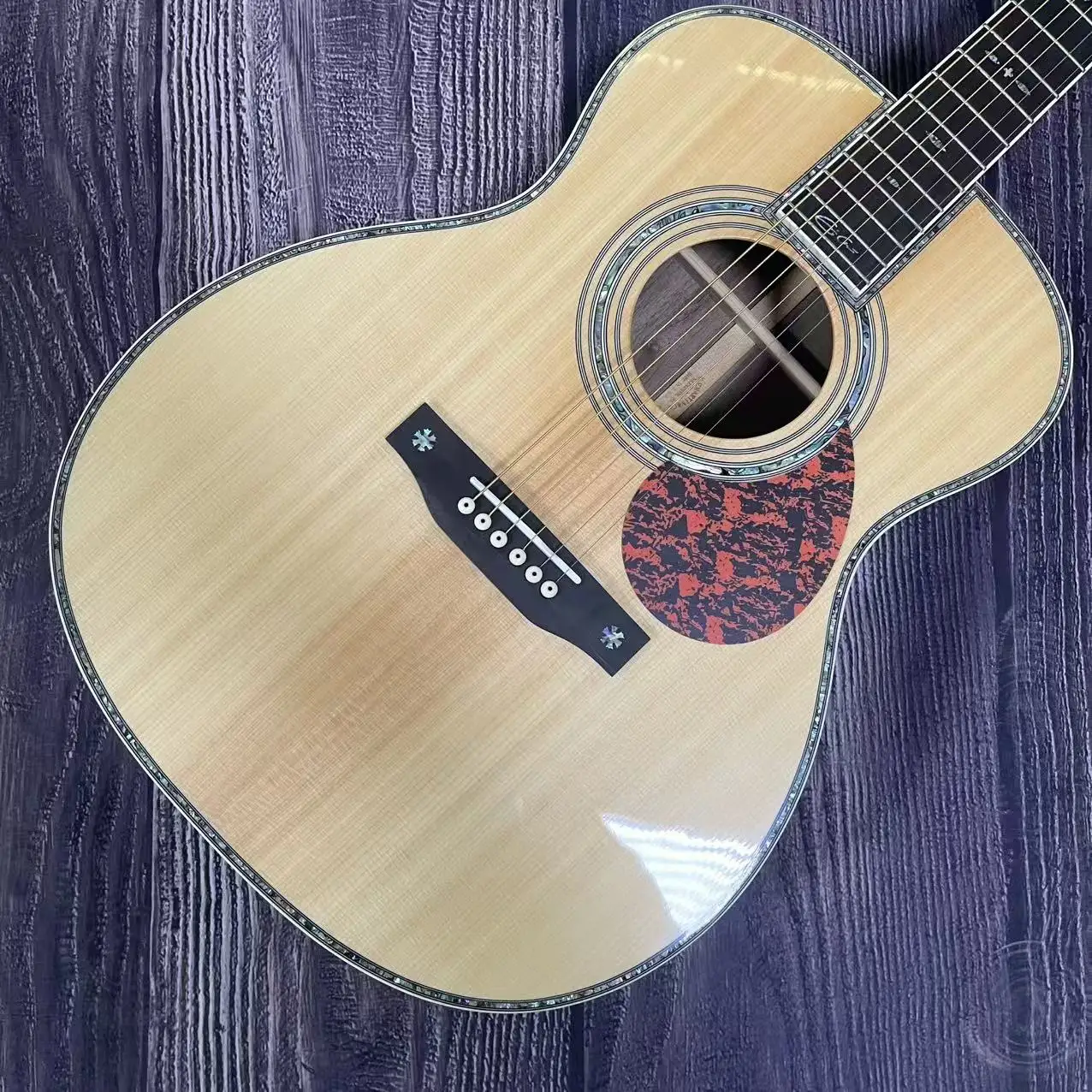 40 بوصة/مخصص OM42 توقيع/قمة من خشب التنوب الصلب/لوحة أصابع من خشب الورد/6 جيتار صوتي من الخشب الصلب عالي الجودة #4