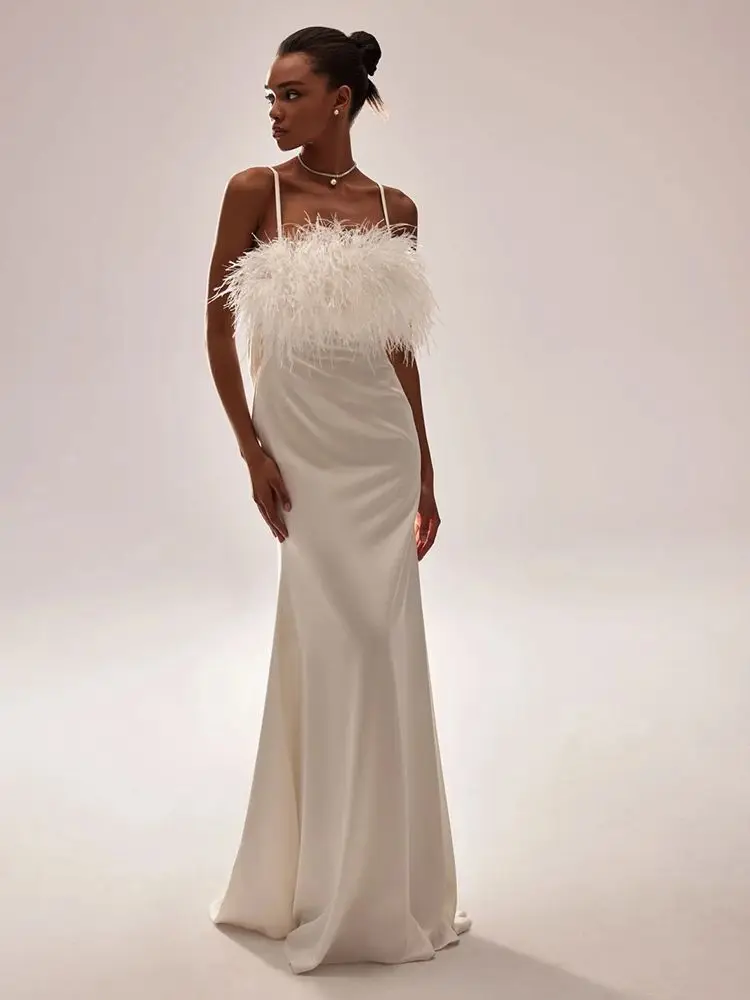 On Sale Stunning Wedding Dresses Mermaid Bridal Gowns Strapless with Straps Wedding Gowns Open Back Feather Robe de mariée 2024