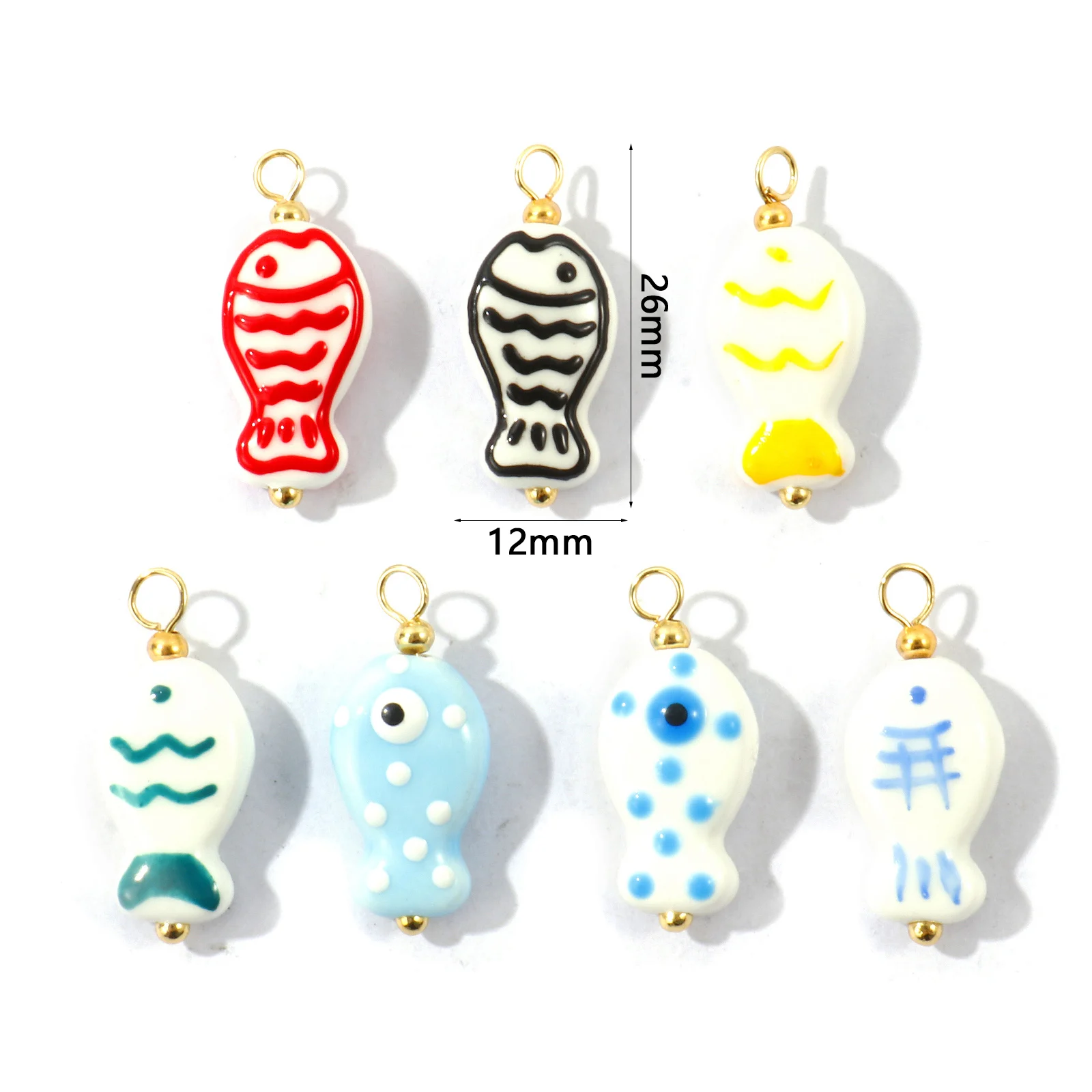 5pcs Ocean Jewelry Fish Animal Charms Multicolor Ceramic Double-sided Enamel 18K Gold Plated Brass Pendants DIY Necklace Jewelry
