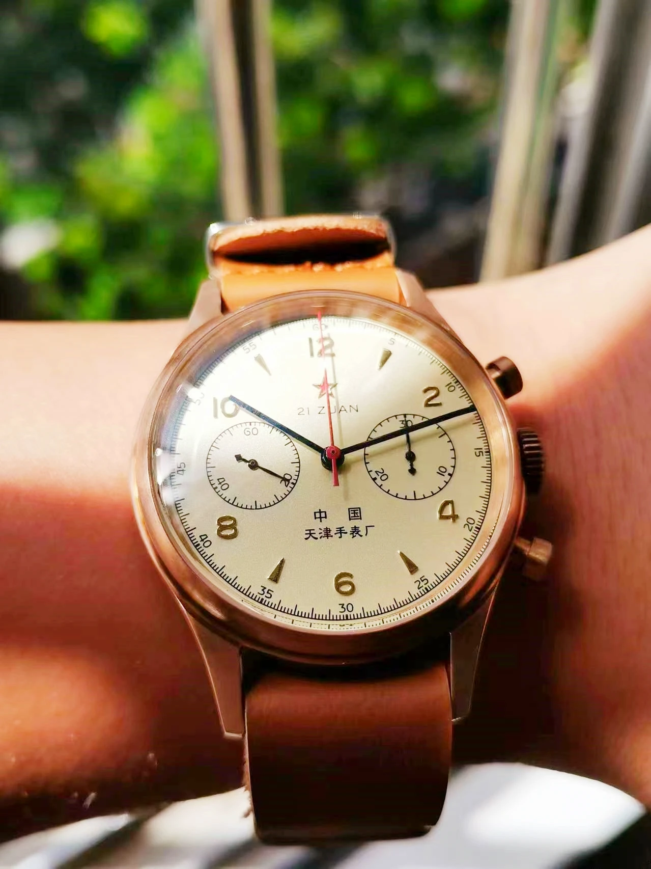 ساعة ميكانيكية بمرآة ياقوتية ، برونزية ، شخصية ، طيران قديم ، رجل قوي ، حركة تيانجين ، ST1901 ،