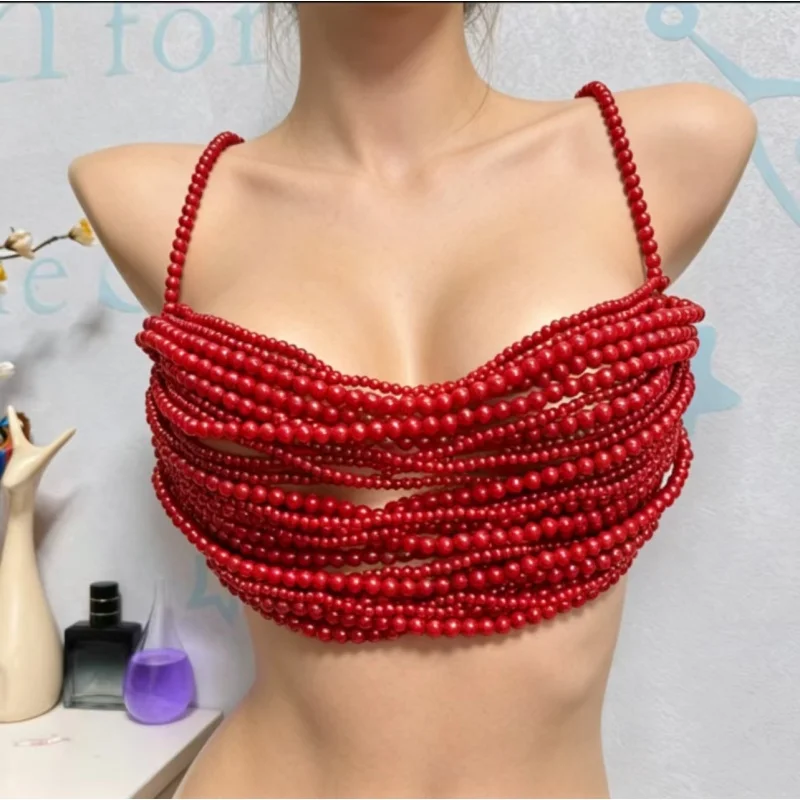 Damen Mehrschichtiges Perlenbesetztes Cami-Body-Harness-Top mit Verstellbaren Trägern, Körperkette für Rave, Festival, Strand, Nachtclub, Körperschmuck 2026 – Detail 5