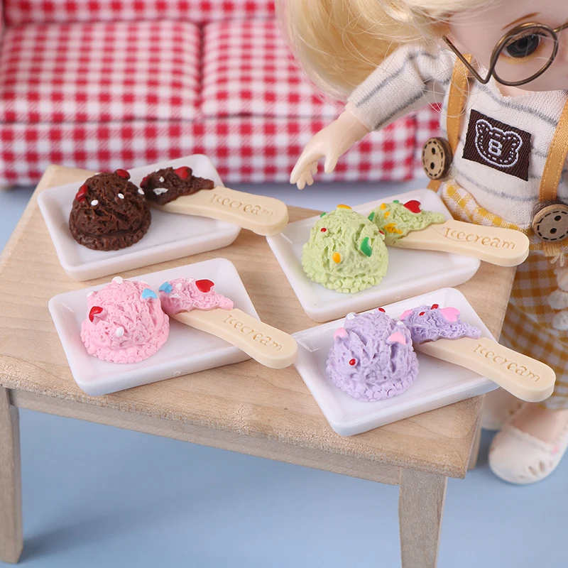 1/12 Dollhouse Simulation Ice Cream Set Dollhouse Mini Food Decoration Dolls House Accessories Pretend Play Toys