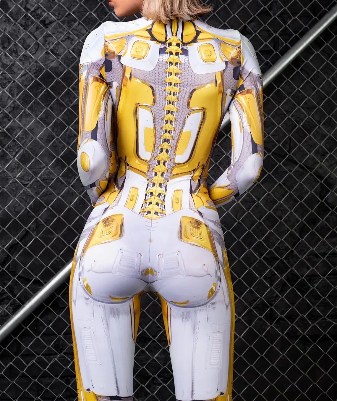 Damen Cosplay Totenkopf Steampunk Kostüm Elastische Bodysuits Cyberpunk Mechanische Goldene Rüstung Jumpsuit Halloween Party Romper – Detail 13