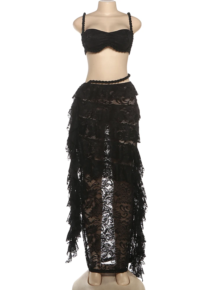 Leosoxs Coquette الدانتيل 2 قطعة مجموعة النساء الجاكار حزام الصدرية + غير النظامية رقيقة كشكش أسفل مطابقة مثير ملابس نادي الهالوين