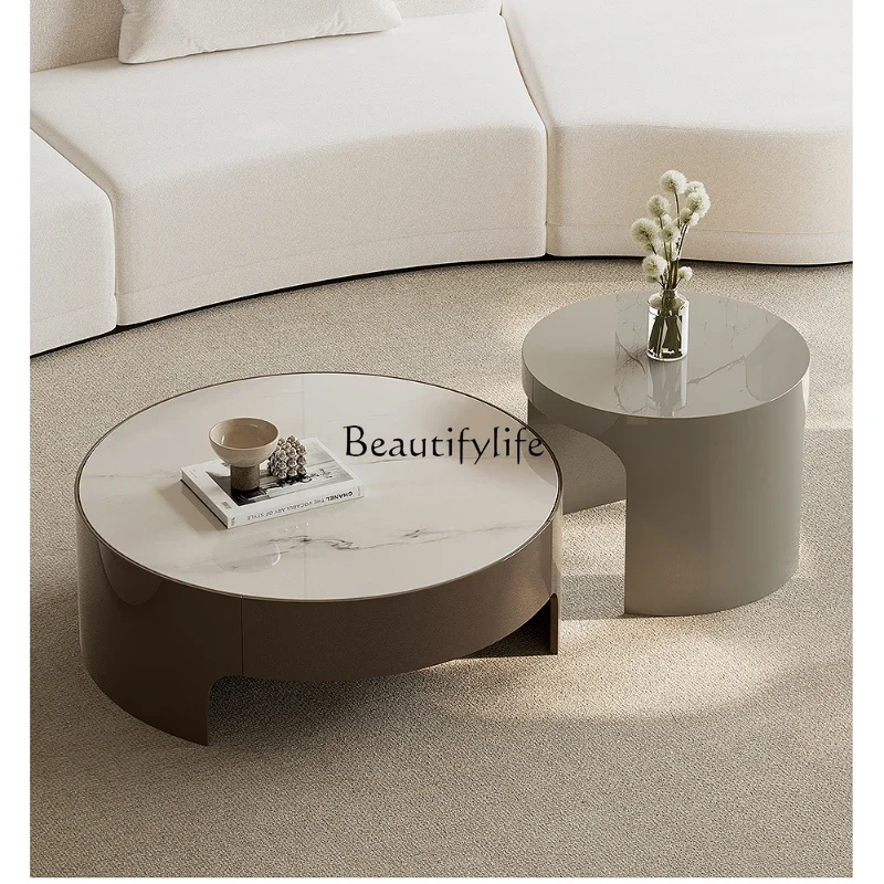 

Wabi sand wind coffee table combination round marble modern simple paint living room home high-end