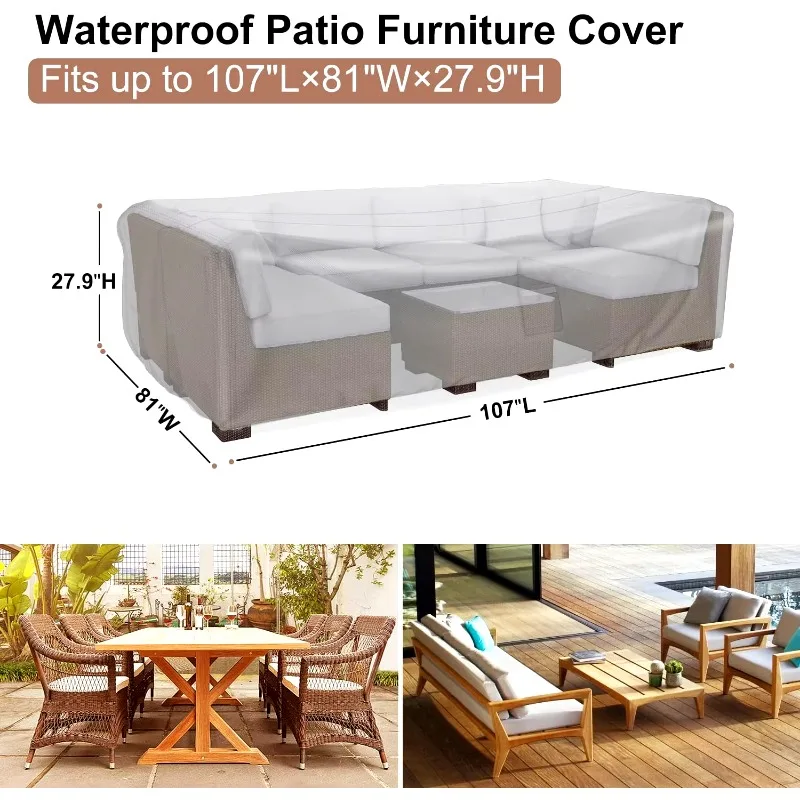 Mrrihand Outdoor Sectional Sofa Set Cover Heavy Duty 600D Table and Chair Set Cover 107