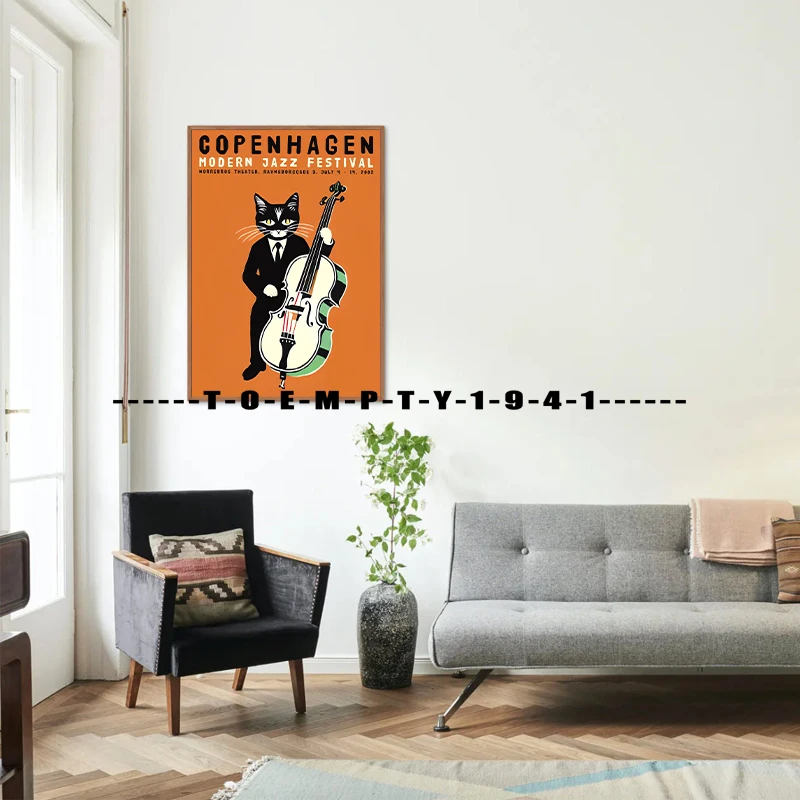 Black Cat Vintage Jazz Music Poster Canvas Printing Black Cat and Jazz Prints Gallery Wall Art Decor Bar Home Music Wall Decor