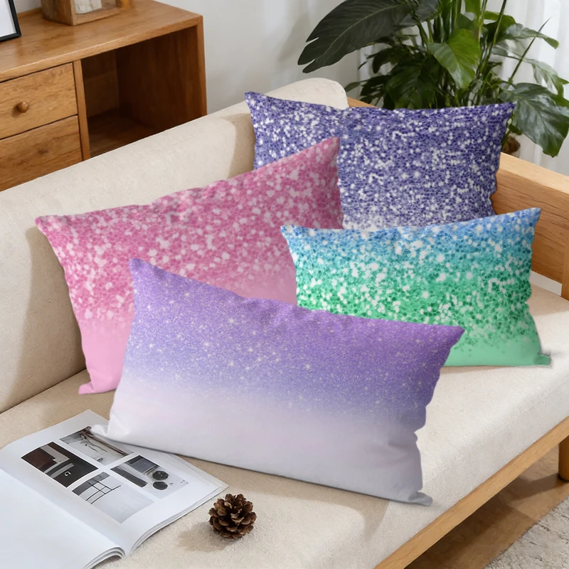 Ombre Glitter Lumbar Pillow Covers Suitable For Sofa Bedroom Car Pillow Cover Cushion Rectangular Back Cushion