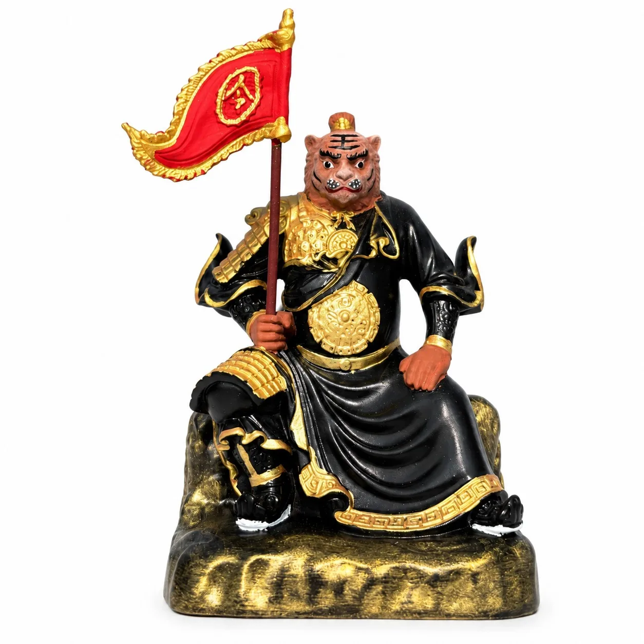 

Hand Carved Boxwood Painted Gold Foil Tiger General Figurine for Traditional Feng Shui Home Living Room Desk Decor Gift