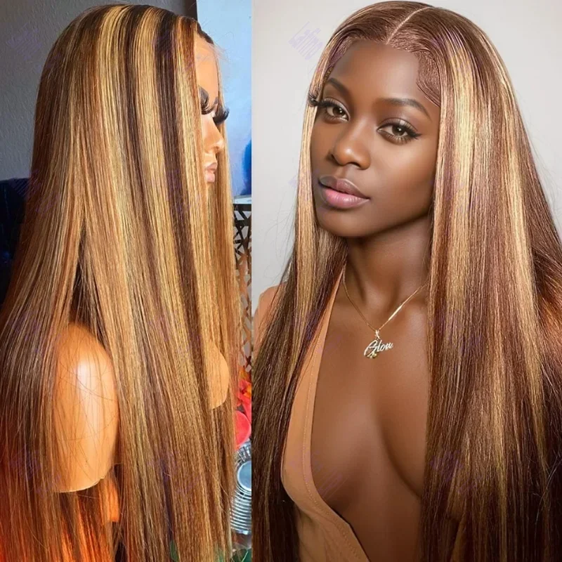 

Парик из натуральных волос с мелированием, 13x4, медово-русый, с кружевной передней частью, бразильские прямые волосы, 13x6, без клея, с предварительно вычесанной линией роста волос