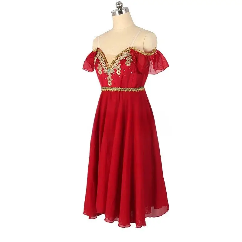 Abito da competizione di balletto Cupido rosso per bambini adulto personalizzato balletto professionale pompadour gonna femminile