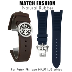 Rubber Silicone 25mm 12mm Watchband for Patek 5711 5726 Philippe PP NAUTILUS Folding Buckle Blue Brown Black Gray Watch Strap