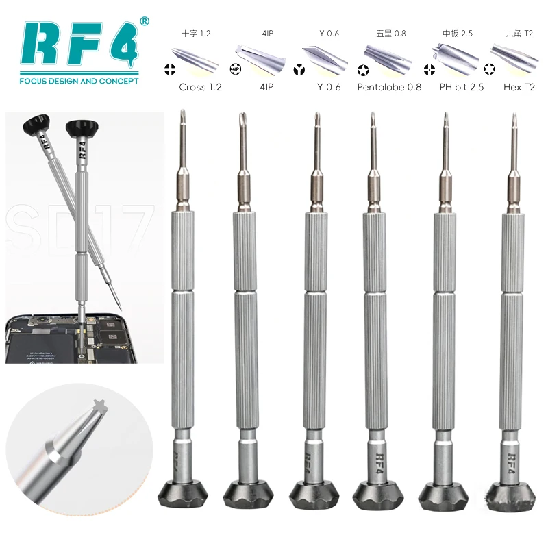 RF4 RF-SD17 6 in 1 Max Mortar Mini Screwdriver Set Powerful Magnetic Hardness Screwdriver 4IP Bit for iPhone 17 Removal Tools