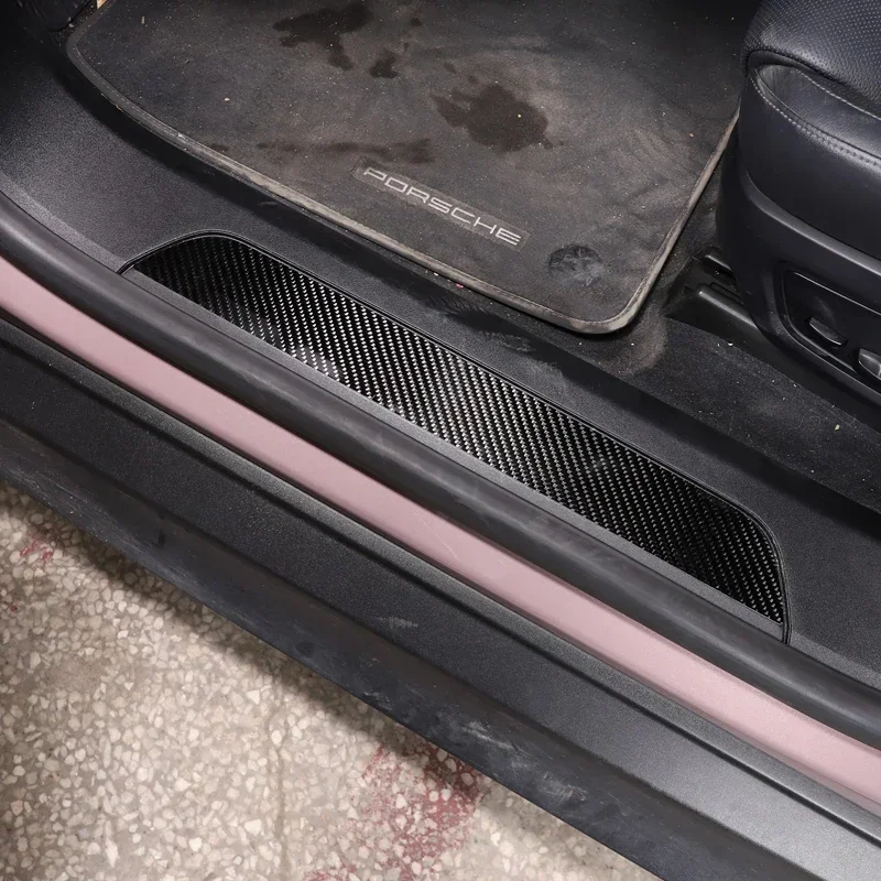 

For Porsche Taycan 2019-2025 Soft Carbon Fibre Car Inner Door Sill Cover Decorate Sticker Interior Car Accessories