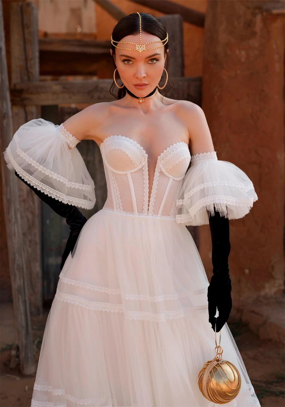 Vestidos De Novia De tul De encaje exquisito personalizados, tren De barrido, vestidos De Novia blancos transparentes, Vestido De Novia De corte en A