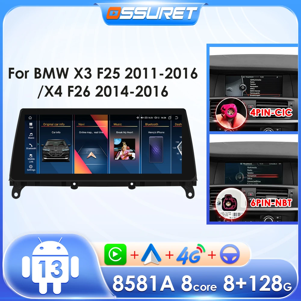 Auto intelligente systeme radio für bmw x3 f25 cic nbt für bmw x4 f26 nbt carplay android auto 4g wifi 10.25 "stereo gps dsp 2din