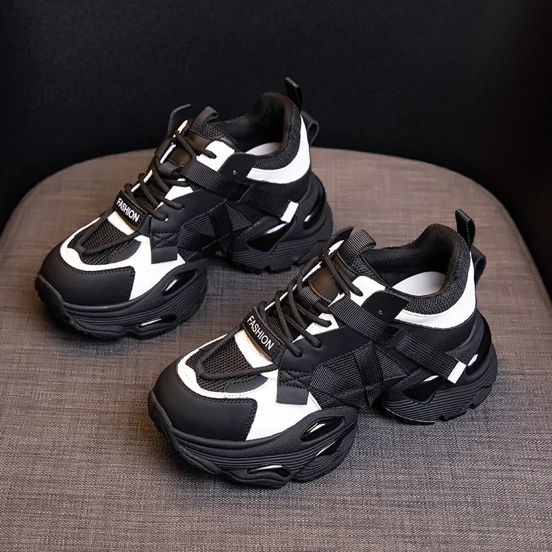 

Leather Mesh Thick Soled Sponge Cake Shoes Autumn and Winter Sports Women Shoes Vulcanized Shoes
