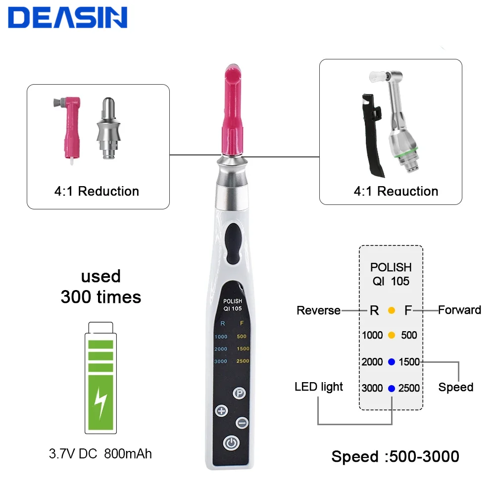 DEASIN Dental Electric Polishing Motor Straight Prophy Handpiece Disposable Head 500-3000 rpm/min Non-LED