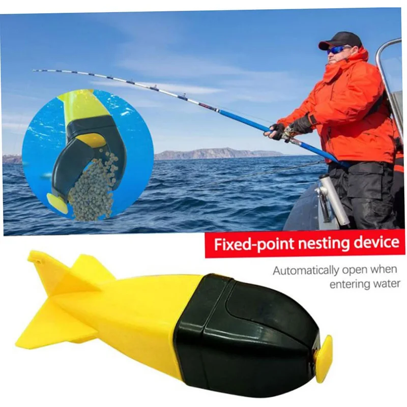 Giallo razzi Spod bomba pesca alimentatore esca contenitore per carpa esca nido alimentatore Anti-ruggine a forma di miniera esca carpa pesca stampo