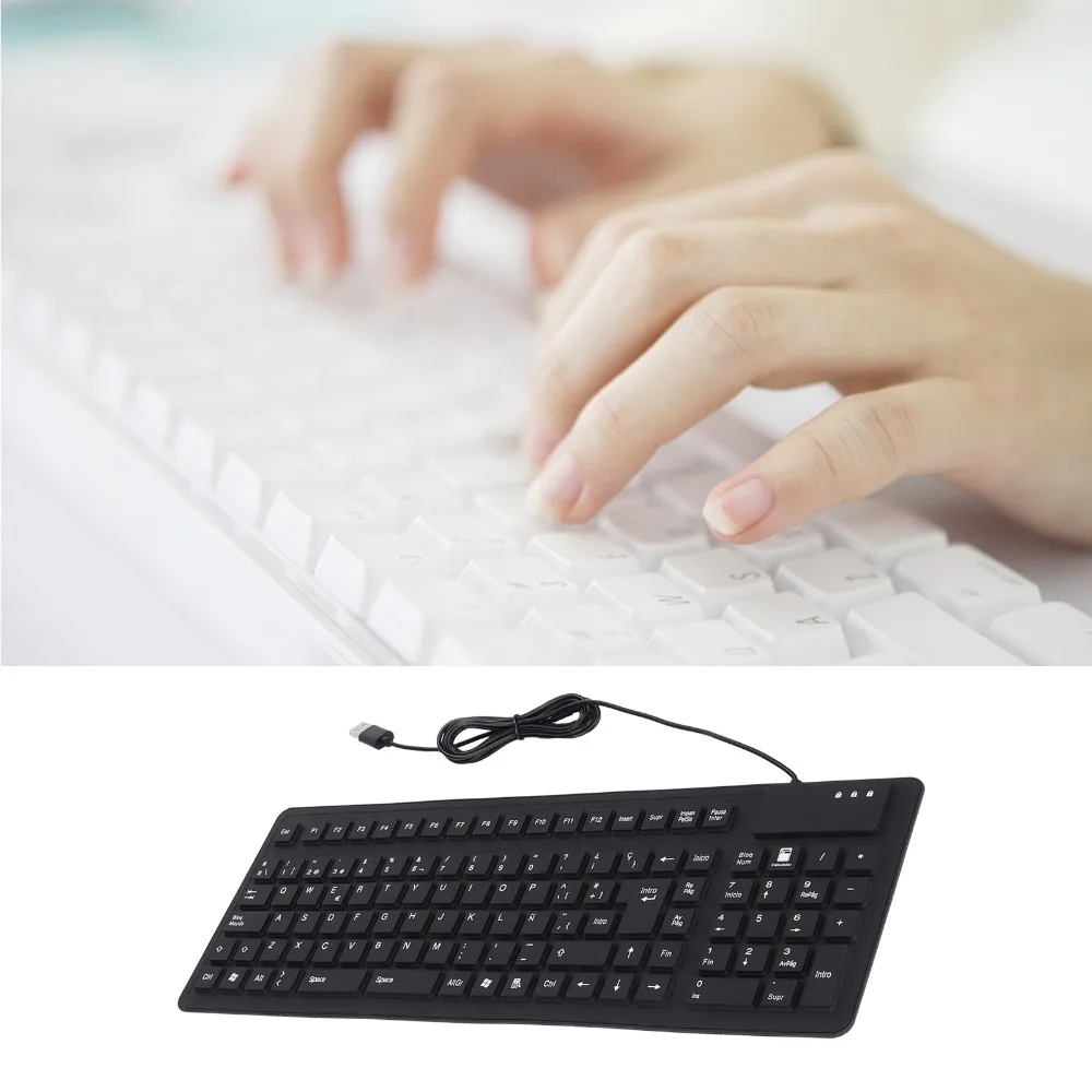 

108 Key Silicone Keyboard Waterproof Design Dustproof Construction Spanish Keyboard Quiet Operation Flexible Material