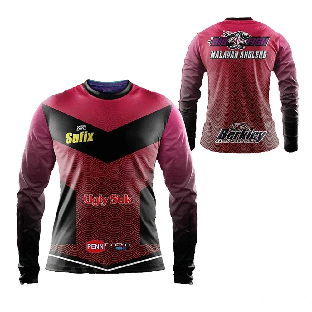 

Outdoor spring and summer men's long-sleeved dark red multi-style fishing clothing round neck quick-drying top cycling clothing