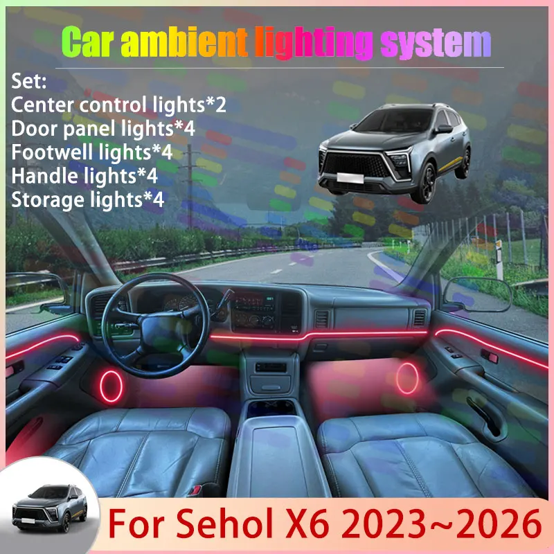 For Sehol X6 2023~2026 2024 2025 JAC JS5 KMC X5 2/24 in 1 Car Atmosphere Light Lamp RGB Shade Ensemble Streamer Atmosphere Set