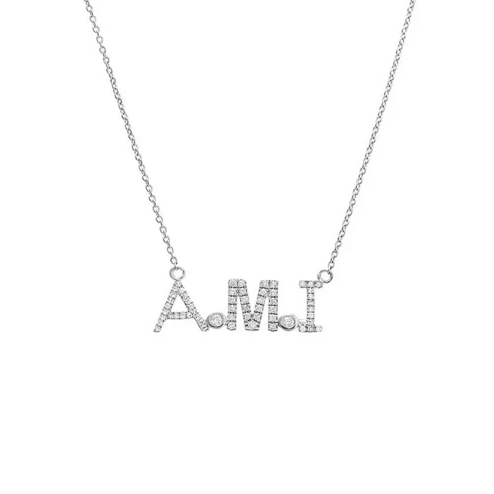 Custom Silver Name Necklace Personalized Pendant with Cubic Zirconia Inlay Dainty Chain Jewelry Unique Gift for Her Customizable