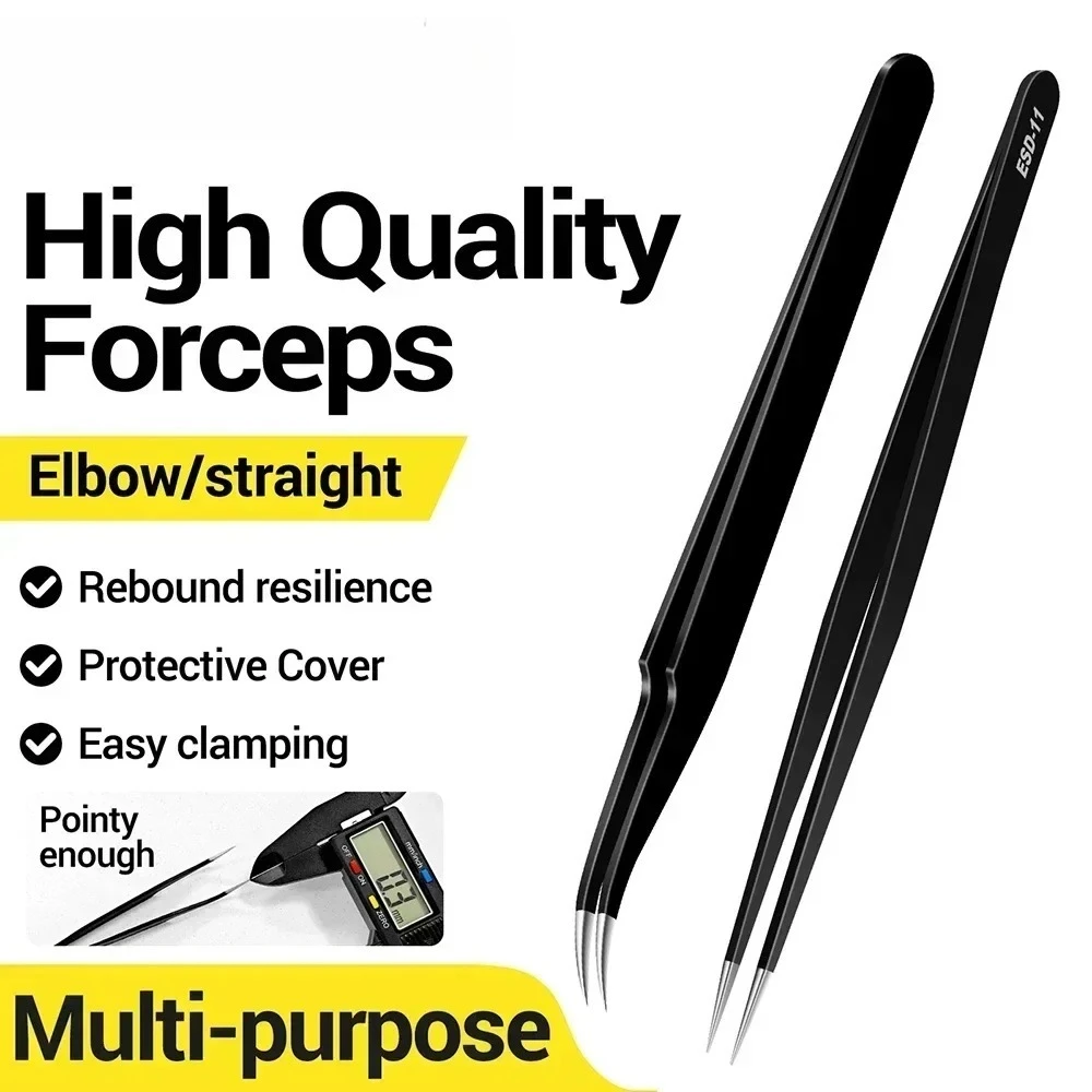 

Precision Straight headed/Bend Tweezers Anti-Static Stainless Steel Tweezers Electronics Repair Soldering Craft Tools