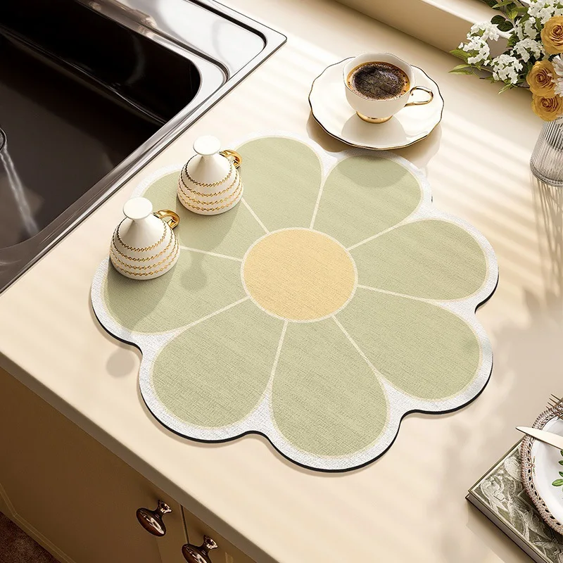 

Light-Style Kitchen Drying Mat Easy-Clean Diatomite Pad Quick-Dry Dish Heat-Resistant Table Protector Fresh Home Accessory