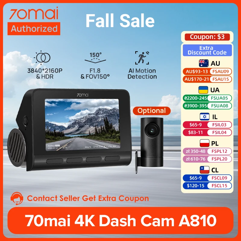 70mai A810 4K Dash Cam 150° FOV HDR