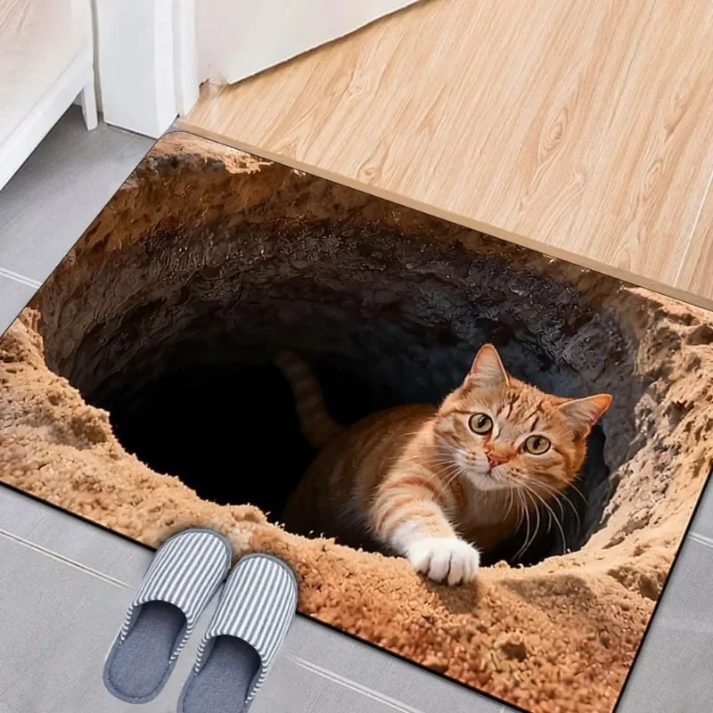 Newest 3D Optical Cat Round Hole Door Mat Daily Home Absorbent Anti-slip Carpet Living Room Bedroom Bathroom Doorway Decor Rug