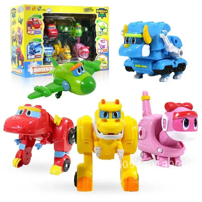 ABS Min Transformation Gogo Dino Action Figures REX Deformation Car Airplane Motorboat Crane Dinosaur toys for Kids