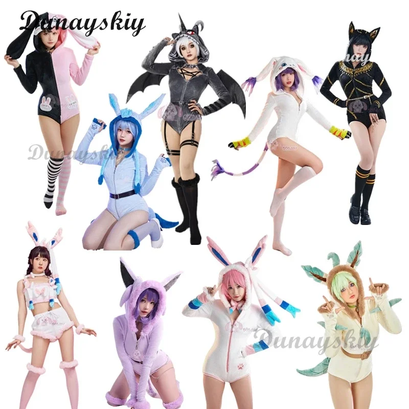 

Anime Gengar cosplay costume women sexy hooded bodysuit tail socks suit bunny girl cartoon plush pajamas kawaii jumpsuit uniform