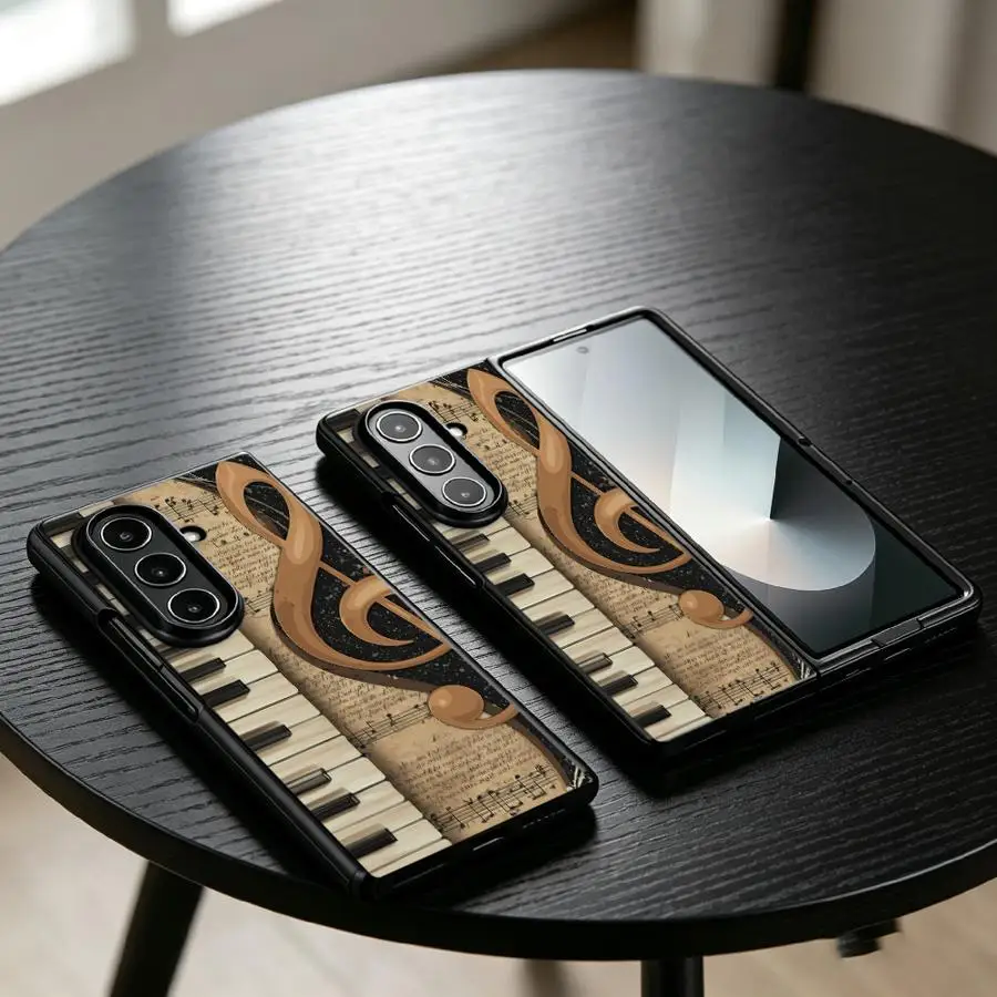 Case for Samsung Galaxy Z Fold 8 ZFold7 ZFold4 Z Fold 7 6 5 4 3 ZFold6 ZFold3 ZFold5 Back Phone Cover Treble Clef Piano